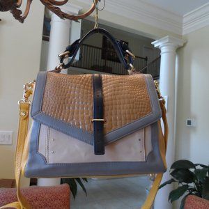 Tory Burch Multi Color Embosed Leather Satchel/Croosbody Bag